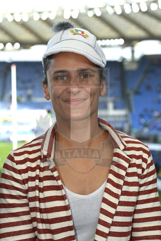 ROME, ITALY - MARCH 12: Sara Barattin poses wearing his 100th test cap before the Guinness Six Nations Rugby match between Italy and Scotland at Stadio Olimpico on March 12, 2022 in Rome, Italy. (Photo by Tullio Puglia - Federugby/Getty Images)