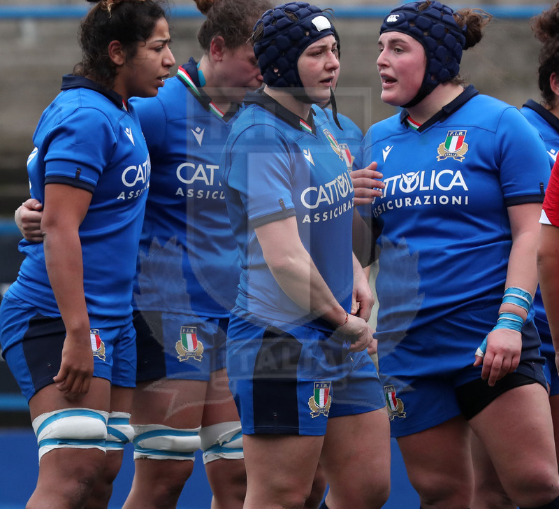 Guinness Sei Nazioni Donne 2020, Cardiff, Arms Park 02/02/2020 Galles Donne v Italia Donne, Sara Tounesi, Lucia Gai e Melissa Bettoni. Foto Daniele Resini/Fotosportit