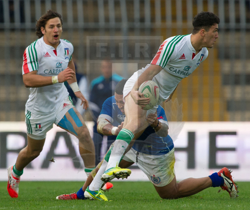 Cariparma test match 2014, Ascoli Piceno 08/11/2014, Italia v Samoa, Leonardo Sarto con Campagnaro in sostegno.