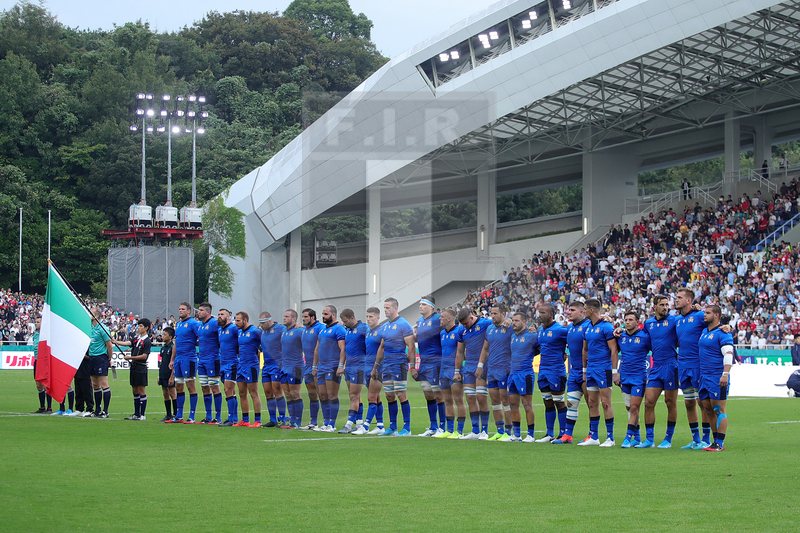Rugby World Cup 2019 Giappone, Fukuoka, Fukuoka Hakatanomori Stadium 25/09/2019, Italia v Canada, gli Azzurri schierati per l\