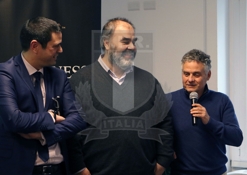 Milano, 19/12/2016, presentazione del derby fra Zebre e Benetton Treviso, Antonio Raimondi e Vittorio Munari, conduttori televisivi delle gare del Pro 12 per Eurosport.