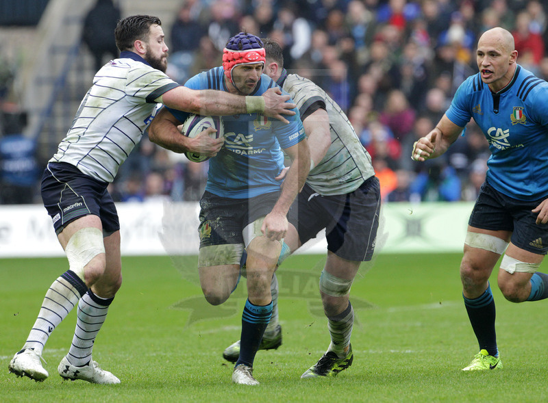 RBS Sei Nazioni 2017, Edimburgo, Murrayfield stadium 18/03/2017, Scozia v Italia, Angelo Esposito con Parisse in sostegno. Foto Daniele Resini/Fotosportit
