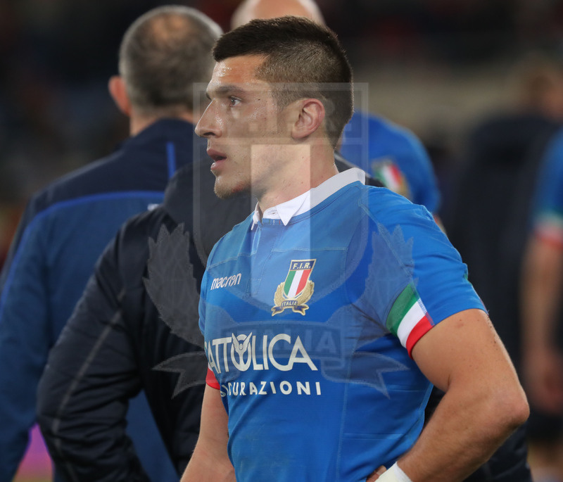 Guinness Sei Nazioni 2019, Round 2, Roma, Stadio Olimpico 09/02/2019, Italia v Galles, la delusione di Tommaso Allan a fine match. Foto Daniele Resini/Fotosportit