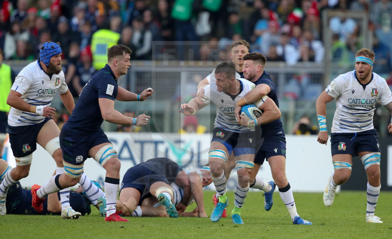 Guinness Sei Nazioni 2020, Round 3, Roma, Stadio Olimpico, 22/02/2020, Italia v Scozia. Abraham Steyn fermato da Ali Price. Foto Roberto Bregani/Fotosportit