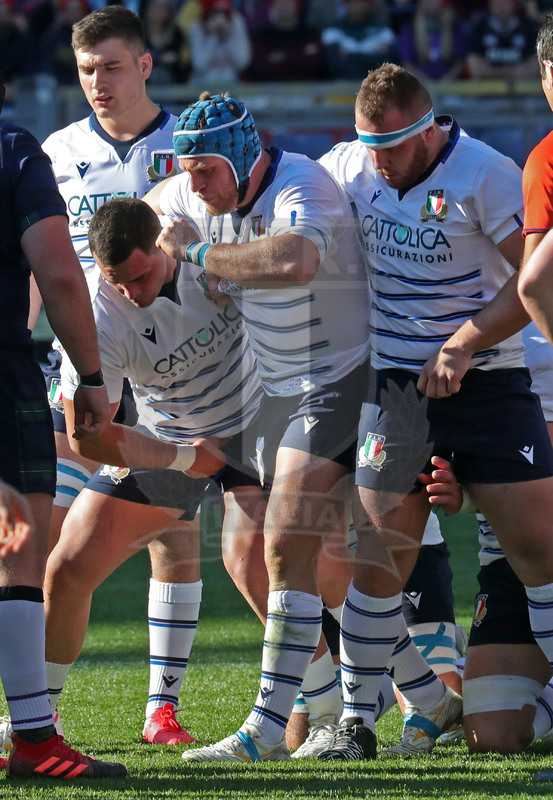 Guinness Sei Nazioni 2020, Round 3, Roma, Stadio Olimpico 22/02/2020, Italia v Scozia, la prima linea azzurra: Zilocchi, Bigi e Lovotti. Foto Daniele Resini/Fotosportit.