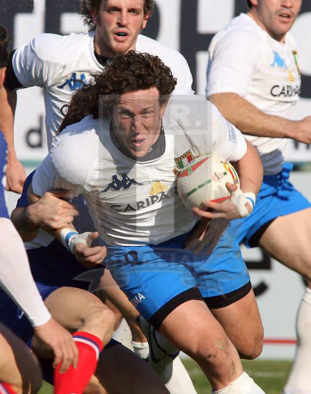 Sei Nazioni 2007, Roma, stadio Flaminio 03/02/2007, Italia v Francia, carica di Mauro Bergamasco seguito dal fratello Mirco. Foto Daniele Resini/Fotosportit
