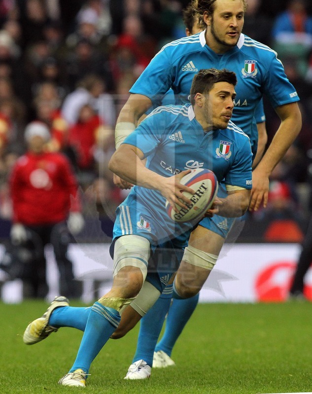 Sei Nazioni 2013, Twickenham 10/03/2013, Inghilterra v Italia, Edoardo Gori sostenuto da Furno