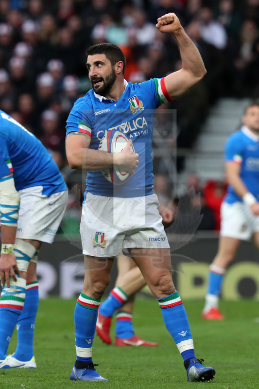 Guinness Sei Nazioni 2019, Round 4, Londra, Twickenham 09/03/2019, Inghilterra v Italia, Tito Tebaldi chiama il mark. Foto Daniele Resini/Fotosportit