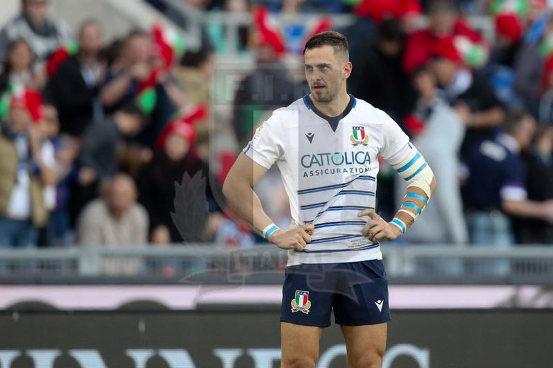 Guinness Sei Nazioni 2020, Round 3, Roma, Stadio Olimpico, 22/02/2020, Italia v Scozia. La delusione di Matia Bellini a fine partita, Foto Roberto Bregani/Fotosportit
