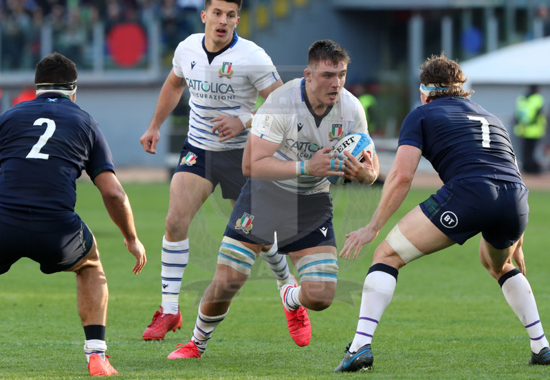 Guinness Sei Nazioni 2020, Round 3, Roma, Stadio Olimpico 22/02/2020, Italia v Scozia,una cartica di Jake Polledri su Hamish Watson. Foto Daniele Resini/Fotosportit.