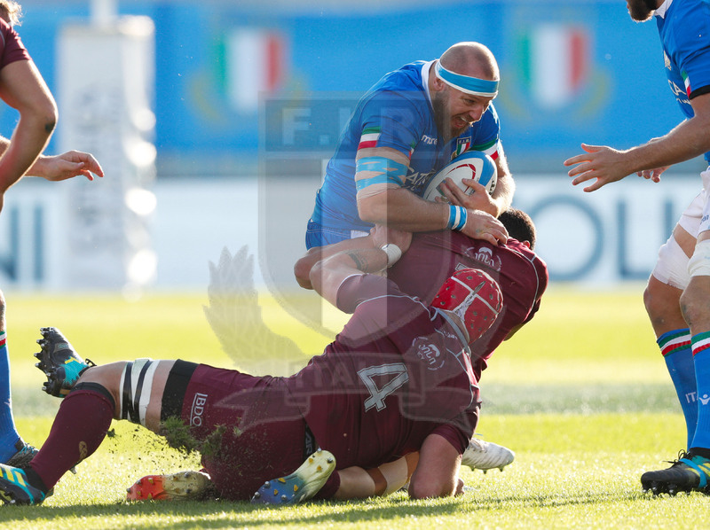 Cattolica Test Match 2018, Firenze, stadio Artemio Franchi 10/11/2018, Italia v Gorgia, Leonardo Ghiraldini in azione contro Giorgi Tsutskiridze e Nodar Cheishvili. Foto Roberto Bregani.