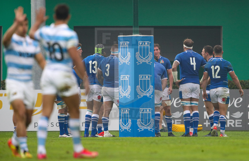 Autumn Nations Series 2021, Treviso, Stadio di Monigo, 13-11-2021, Italia vs Argentina. Gli azzurri delusi per la meta segnata dall\