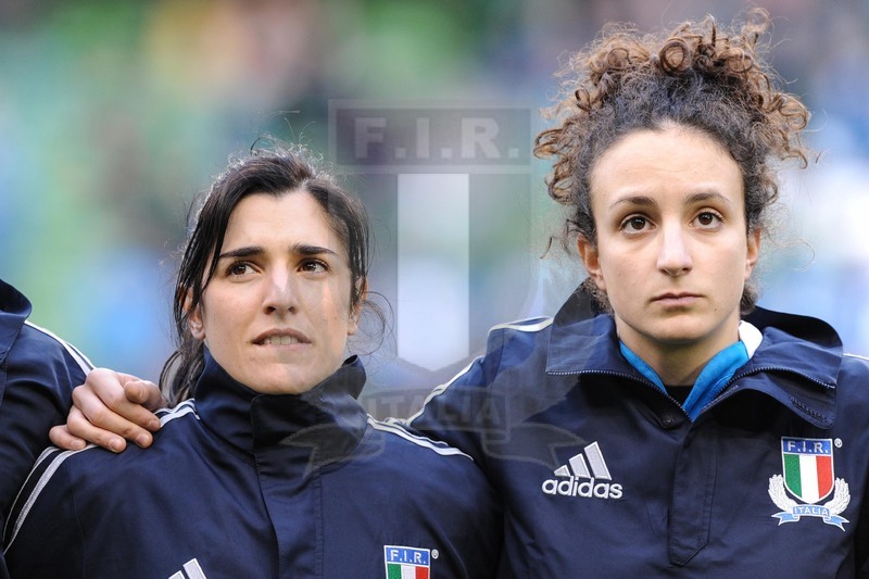 Rbs Sei Nazioni Donne 2014, Dublino, Aviva Stadium, 08/03/2014, Italia v Irlanda.Foto Elena Barbini.MariaDiletta Veronese e Michela Sillari durante l\