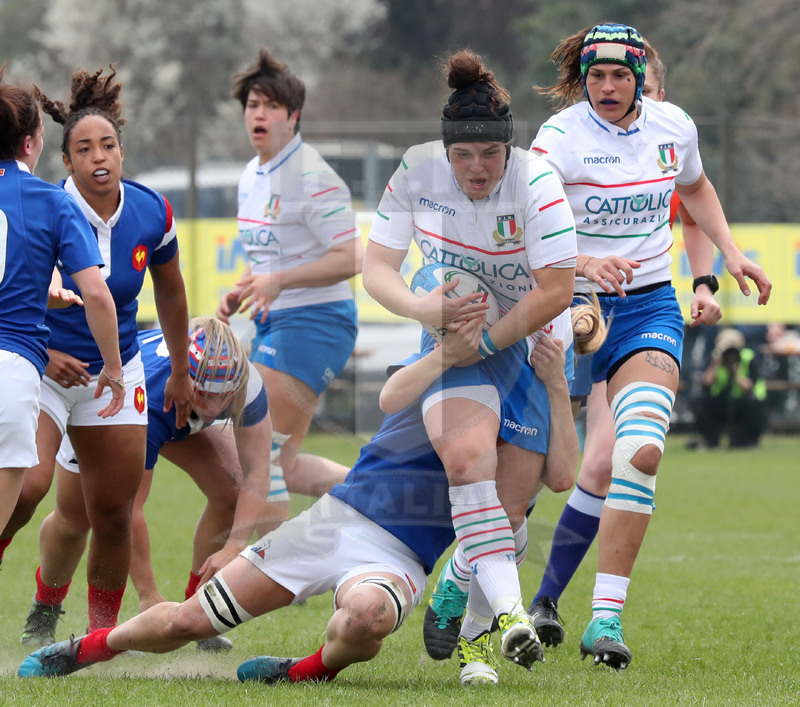 Guinness Sei Nazioni 2019 Donne, Padova, stadio Plebiscito 17/03/2017, Italia Donne v Francia Donne, un break di Melissa Bettoni. Foto Daniele Resini/Fotosportit