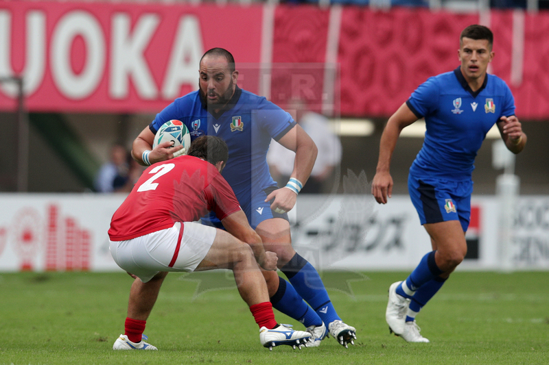 Rugby World Cup 2019 Giappone, Fukuoka, Fukuoka Hakatanomori Stadium 25/09/2019, Italia v Canada, Simone Ferrari carica. Dietro, Tommaso Allan. Foto Giuseppe “Pino” Fama