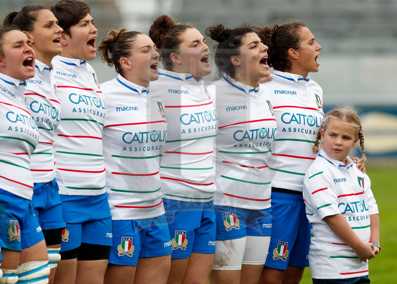 Test Match Donne Novembre 2018, Calvisano (BS), Pata Stadium, 4-11-2018, Italia Femminile v Scozia Femminile. Le scozzesi schierate per la cerimonia degli inni nazionale. Foto: Roberto Bregani/Fotosportit