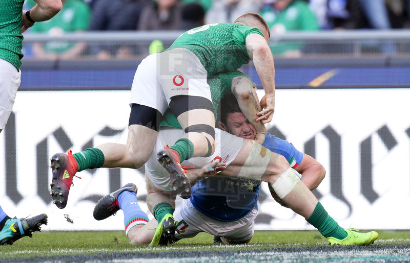 Guinness Sei Nazioni 2019, Round 3, Roma, Stadio Olimpico, 24/02/2019, Italia v Irlanda. La meta di Luca Morisi. Foto Roberto Bregani/Fotosportit
