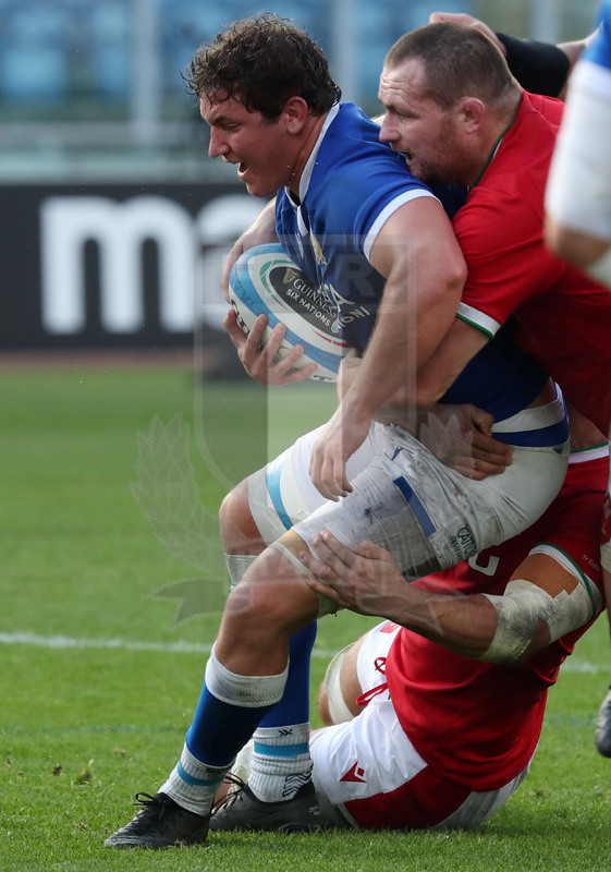 Guinness Sei Nazioni 2021, Round 4, Roma, stadio Olimpico 13/03/2021, Italia v Galles, Michele Lamaro dermato da Ken Owens. Foto Daniele Resini/Fotosportit