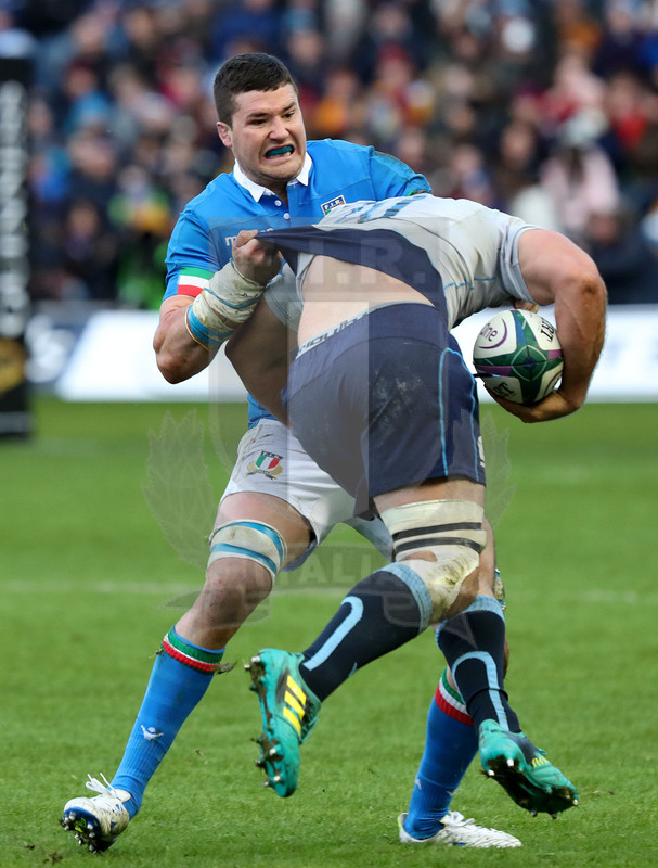 Guinness Sei Nazioni 2018, Round 1, Edimburgo, Murrayfield 02/02/2019, Scozia v Italia, difesa di Sebastian Negri. Foto Daniele Resini/Fotosportit