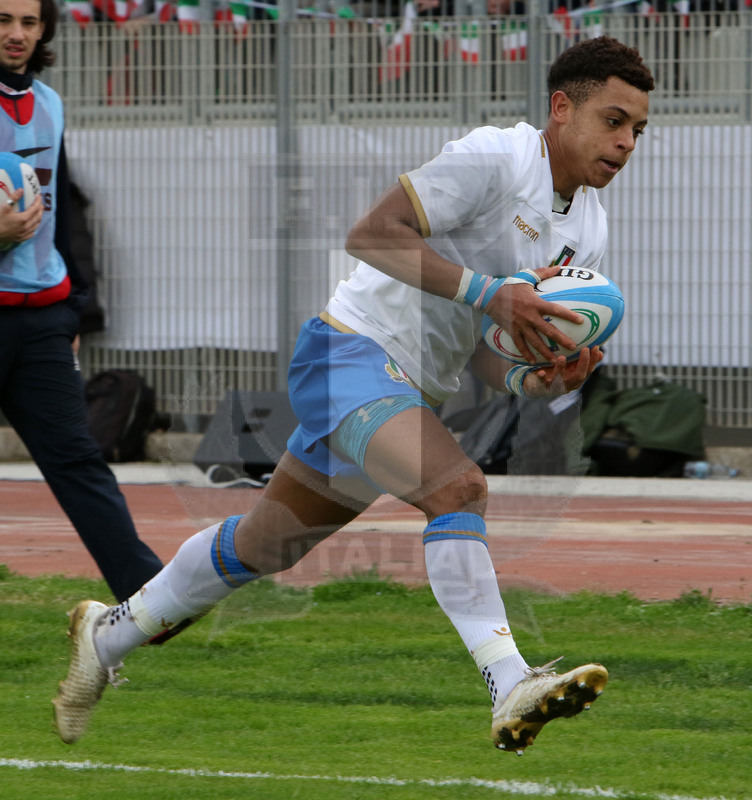 Natwest Sei Nazioni U20 2018, round 5, Bari, stadio della Vittoria 16/03/2018, Italia U20 v Scozia U20, Albert Batista verso la meta. Foto Daniele Resini/Fotosportit