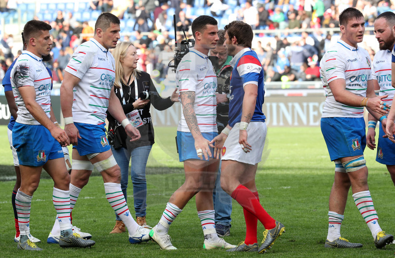Guinness Sei Nazioni 2019, Round 5, Roma, stadio Olimpico 16/03/2019, Italia v Francia, il saluto finale fra le squadre. Foto Daniele Resini/Fotosportit