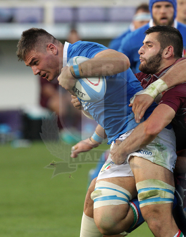 Cattolica Test Match 2018, Firenze, stadio Artemio Franchi 10/11/2018, Italia v Gorgia, Jake Polledri forza un placcaggio. Foto Daniele Resini/Fotosportit