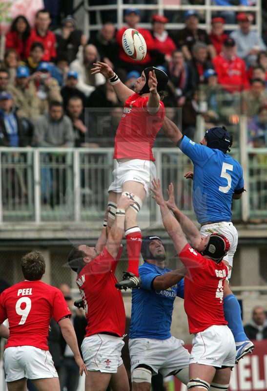 Sei Nazioni 2007, Roma, stadio Flaminio 10/03/2007, Italia v Galles, palla contesa in touche fra Ryan Jone e Bortolami. Foto Daniele Resini/Fotosportit