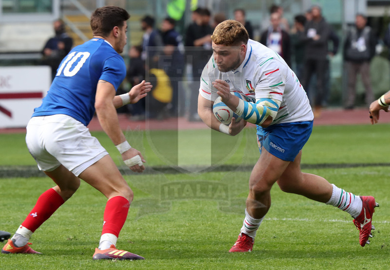 Guinness Sei Nazioni 2019, Round 5, Roma, stadio Olimpico 16/03/2019, Italia v Francia, Tiziano Pasquali carica su Ntamack. Foto Daniele Resini/Fotosportit
