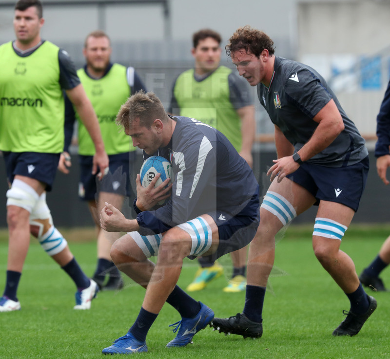 Autumn Nations Series 2021, Parma, Itallia v Uruguay, stadio Lanfranchi, team run della Nazionale Maggiore, Niccolò Cannone e Michele lamaro. Foto Daniele Resinii/Fotosportit