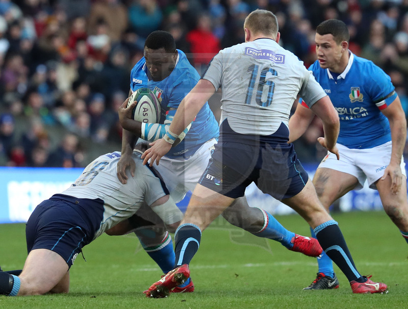 Guinness Sei Nazioni 2018, Round 1, Edimburgo, Murrayfield 02/02/2019, Scozia v Italia, Cherif Traore placcato. Foto Daniele Resini/Fotosportit