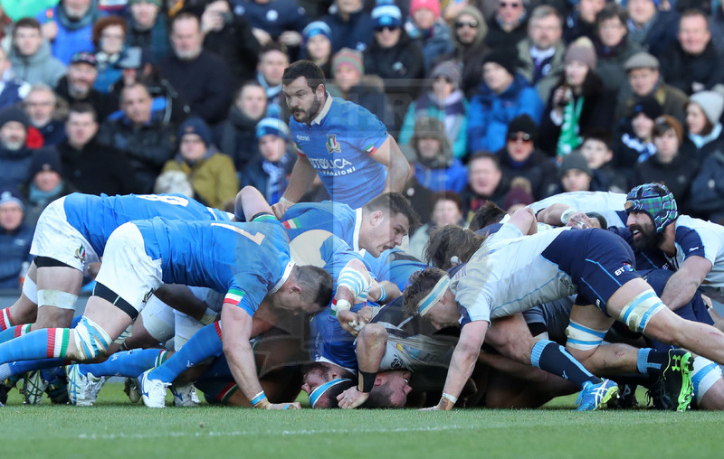 Guinness Sei Nazioni 2019, Round 1, Edimburgo, Murrayfield 02/02/2019, Scozia v Italia, crollo delle prime linee in mischia. Foto Daniele Resini/Fotosportit