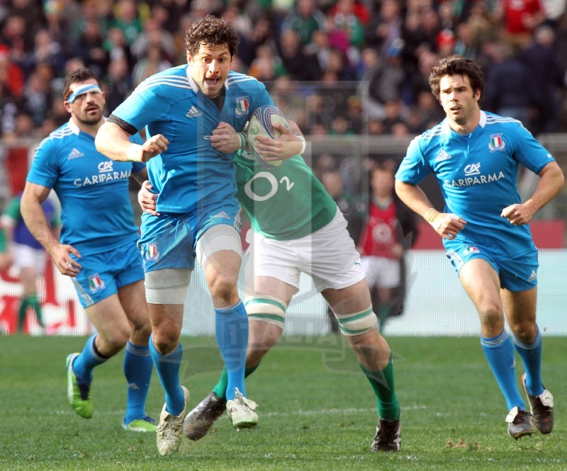 Sei Nazioni 2013, Roma, stadio Olimpico, 16/03/2013, Italia v Irlanda, Alessandro Zanni con Masi e McLean in sostegno.