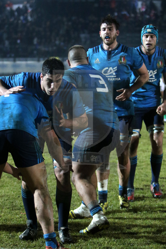 RBS Sei Nazioni 2017, Legnano, stadio Mari 03/02/2017, Italia U20 v Galles U20, schieramento di toruche con Iachizzi, Baldino e Masselli.