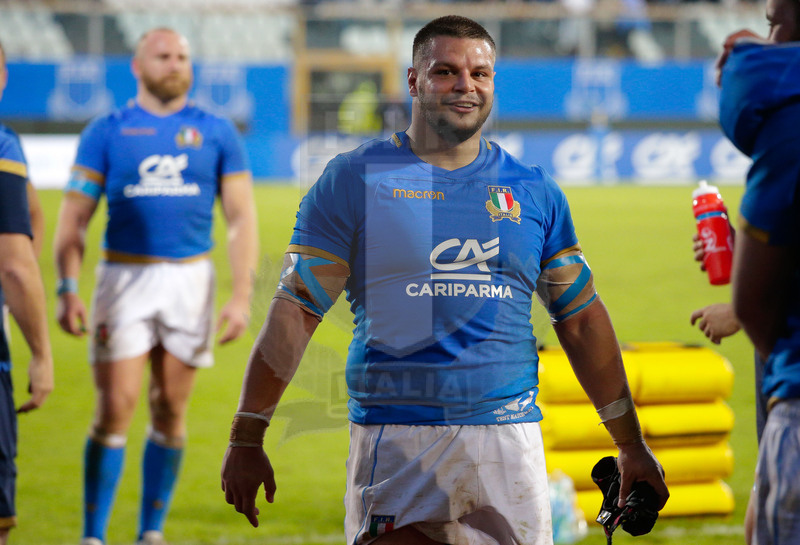 Credit Agricole Cariparma Test Match 2017, Catania, Stadio Massimino, 11-11-2017, Italia v Fiji. La gioia di Federico Zani a fine partita. Foto: Roberto Bregani / Fotosportit