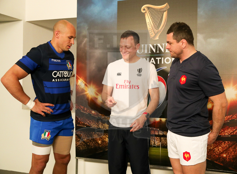 Guinness Sei Nazioni 2019, Round 5, Roma, Stadio Olimpico, 16/03/2019, Italia v Francia. Sergio Parisse durante il sorteggio con l\