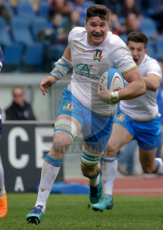Natwest Sei Nazioni 2018, Roma, Stadio Olimpico, 17/03/2018, Italia v Scozia. Sebastian Negri lanciato a marcare la meta poi annullata dall\