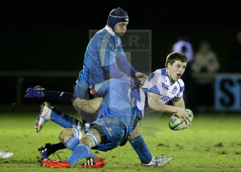 RBS 6 Nazioni 2013 Under 20, Galashiels, Netherdale 8-02-2013, Scozia U20 v Italia U20, Trotta e Andreotti placcano l\