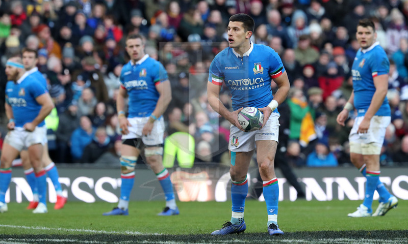 Guinness Sei Nazioni 2018, Round 1, Edimburgo, Murrayfield 02/02/2019, Scozia v Italia, Tommaso Allan al calcio di avvio. Foto Daniele Resini/Fotosportit