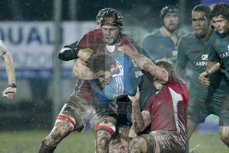 RBS 6 Nazioni U20 2013, Viterbo, Stadio Enrico Rocchi, 22-02-2013, Italia U20 v Galles U20. Angelo Esposito braccato da due avversari