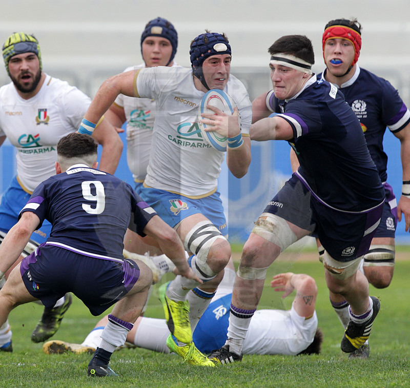 Natwest Sei Nazioni U20 2018, round 5, Bari, stadio della Vittoria 16/03/2018, Italia U20 v Scozia U20, Michelangelo Biondelli buca la difesa scozzese. Foto Daniele Resini/Fotosportit