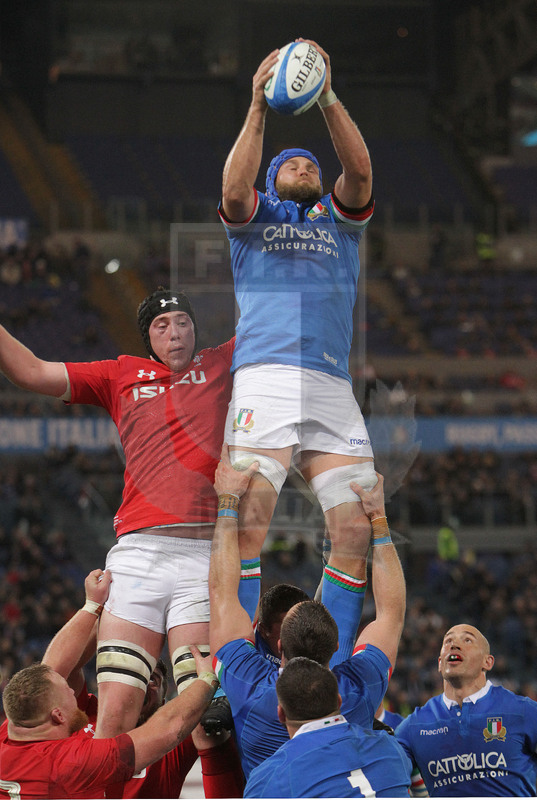Guinness Sei Nazioni 2019, Round 2, Roma, Stadio Olimpico 09/02/2019, Italia v Galles, presa a due mani in touche di Dean Budd. Foto Daniele Resini/Fotosportit