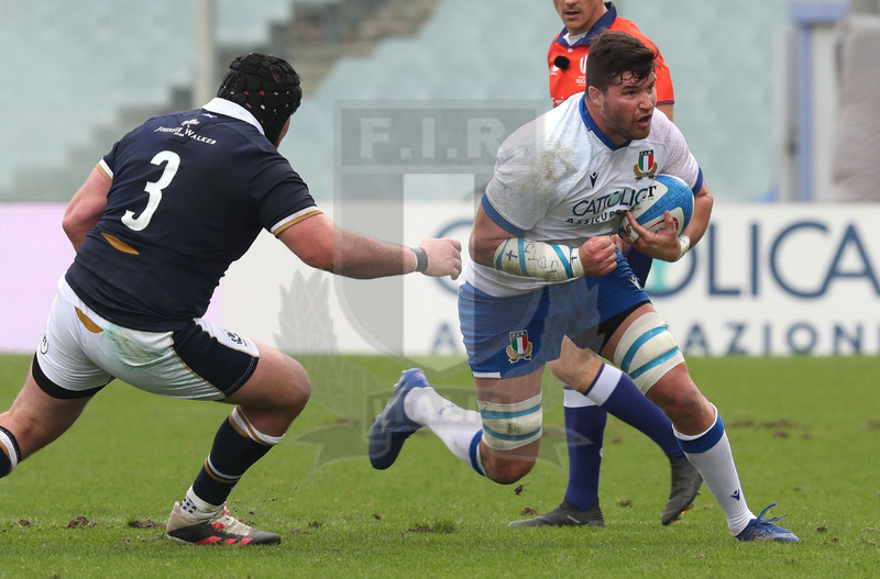 Autumn Nations Cup, Cattolica Test match 2020, Firenze, stadio Lanfranchi 14/11/2020, Italia v Scozia, Sebastian Negri sfugge a Zander Fagerson. Foto Daniele Resini/Fotosportit