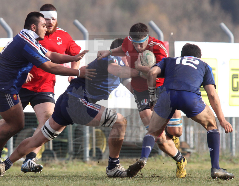 Benevento, 10 gennaio 2014, Nazionale italiana Under 20 v Accedemia di Marcoussis, Davide Zanetti con Pavesi in sostegno.