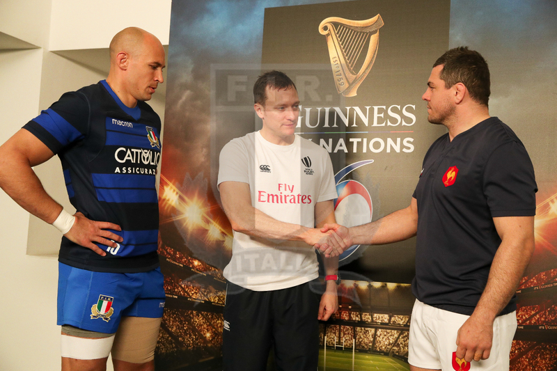 Guinness Sei Nazioni 2019, Round 5, Roma, Stadio Olimpico, 16/03/2019, Italia v Francia. Sergio Parisse durante il sorteggio con l\