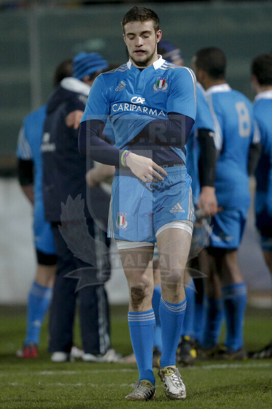 RBS 6 Nazioni U20 2013, Avezzano (AQ), Stadio dei Marsi, 15-03-2013, Italia U20 v Irlanda U20. Il mediano di apertura degli azzurrini Eoardo Padovani
