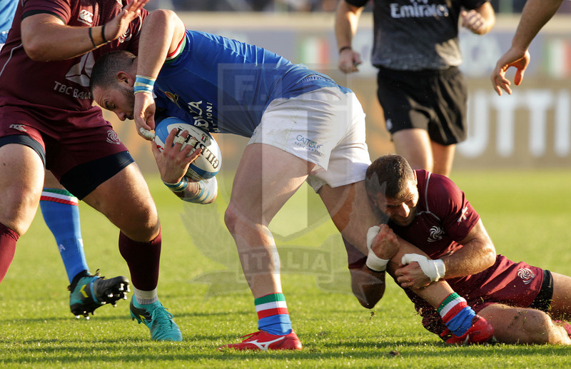 Cattolica Test Match 2018, Firenze, stadio Artemio Franchi 10/11/2018, Italia v Gorgia, Simone Ferrari trattenuto da terra. Foto Daniele Resini/Fotosportit