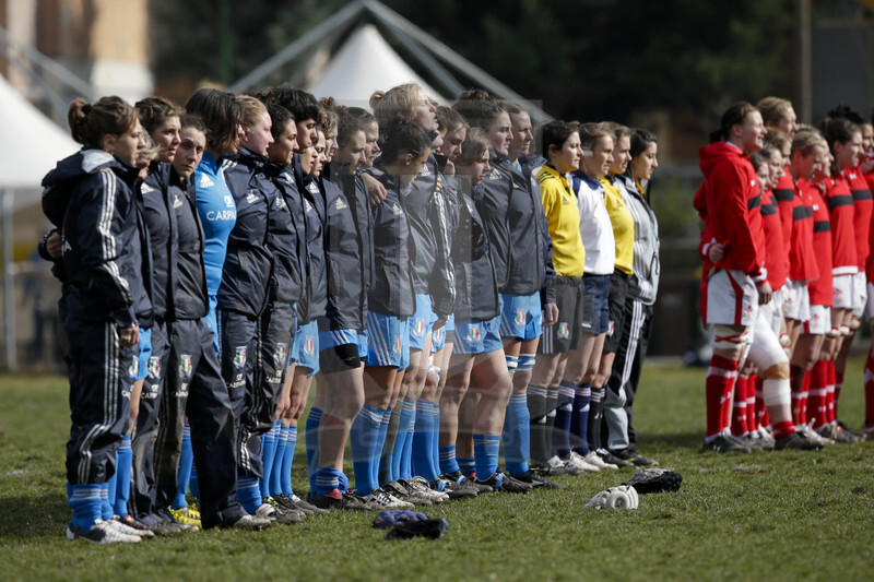 RBS 6 Nazioni Femminile 2013, Benevento, Campo Pace Vecchia, 24-02-2013, Italia v Galles. Lo schieramento all\