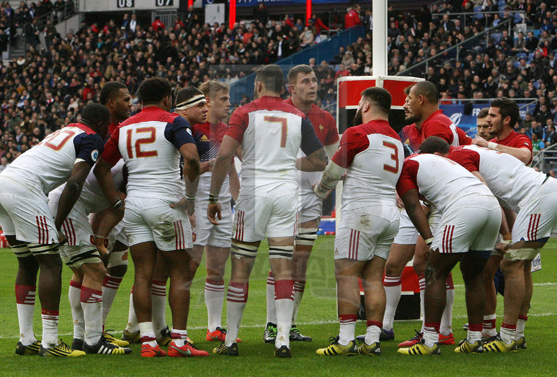 Rbs Sei Nazioni 2016, round 1, Parigi, Stade de France 06/02/2016, Francia v Italia, francesi a consulto. Foto Daniele Resini/Fotosportit