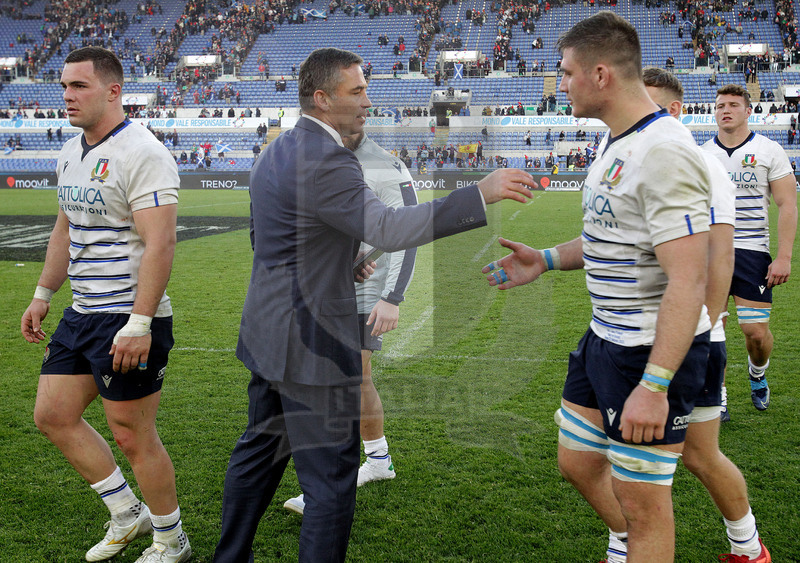 Guinness Sei Nazioni 2020, Round 3, Roma, Stadio Olimpico 22/02/2020, Italia v Scozia, Franco Smith saluta gli Azzurri a fine match. Foto Daniele Resini/Fotosportit.