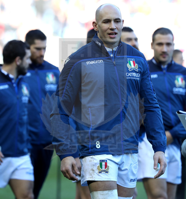 Guinness Sei Nazioni 2018, Round 1, Edimburgo, Murrayfield 02/02/2019, Scozia v Italia, Sergio Parisse guida gli Azzurri in campo. Foto Daniele Resini/Fotosportit